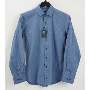 New David Donahue Heathered Dobby Fusion Shirt‎ Men's Medium Poplin Denim Blue